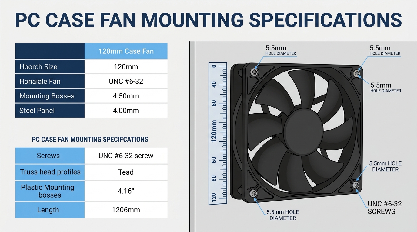 UNC #6-32 case fan screws in 5.5mm mounting holes 120mm fan chassis
