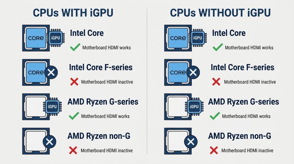 Intel AMD CPU integrated graphics iGPU support comparison chart