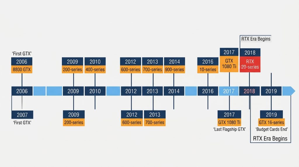 GTX GPU generation timeline 8800 GTX to GTX 1080 Ti 2006 2019 Nvidia