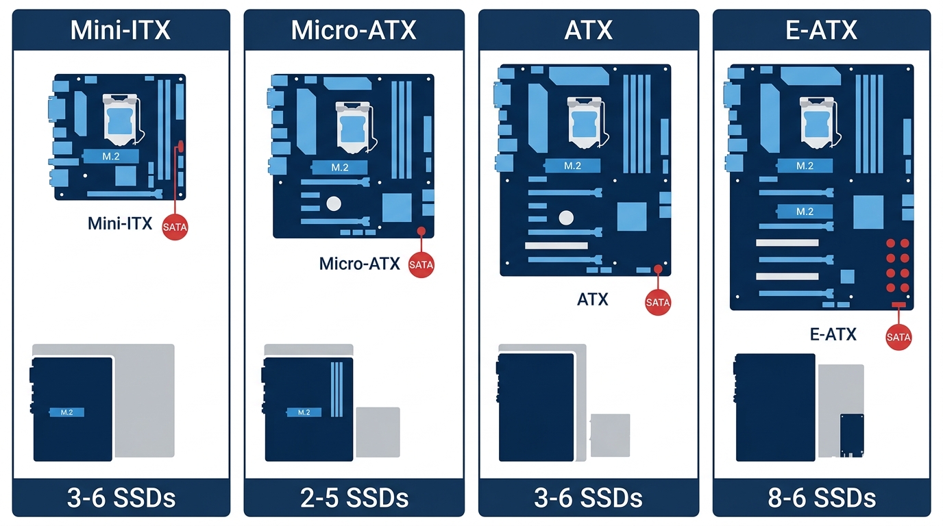 Mini-ITX Micro-ATX ATX E-ATX motherboard SSD slot limits