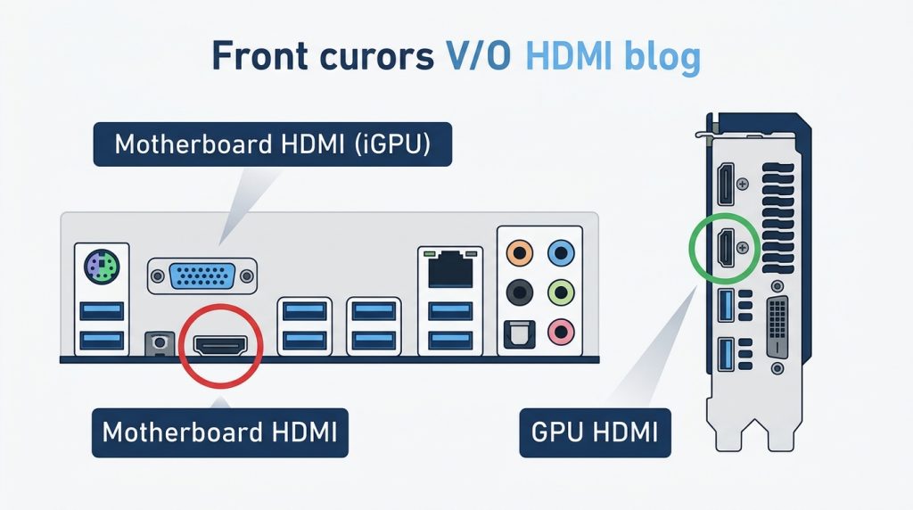 motherboard HDMI port vs GPU HDMI port I/O panel identification