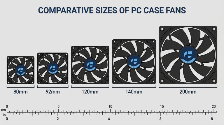 80mm 92mm 120mm 140mm 200mm case fans size comparison scale