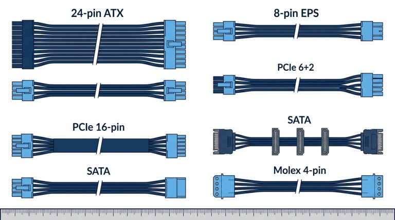 PSU cables 24-pin ATX EPS 8-pin PCIe 6+2 SATA Molex connectors