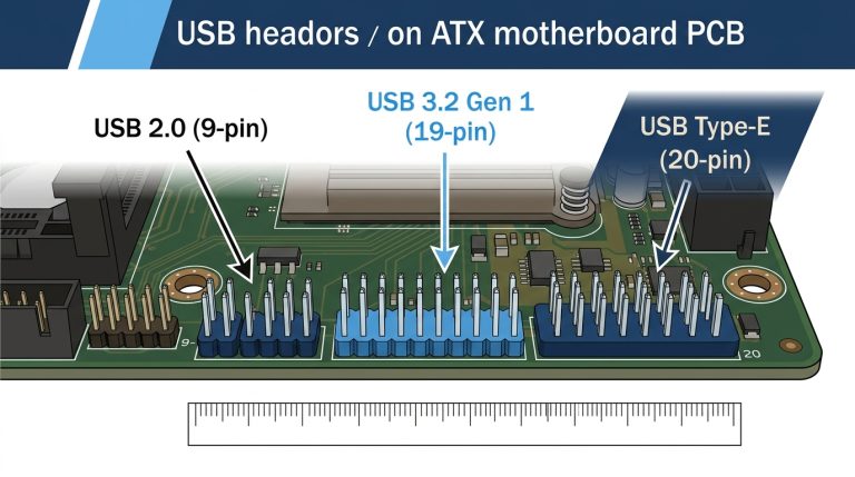 USB 2.0 9-pin USB 3.2 Gen 1 19-pin USB Type-E 20-pin headers motherboard connectors