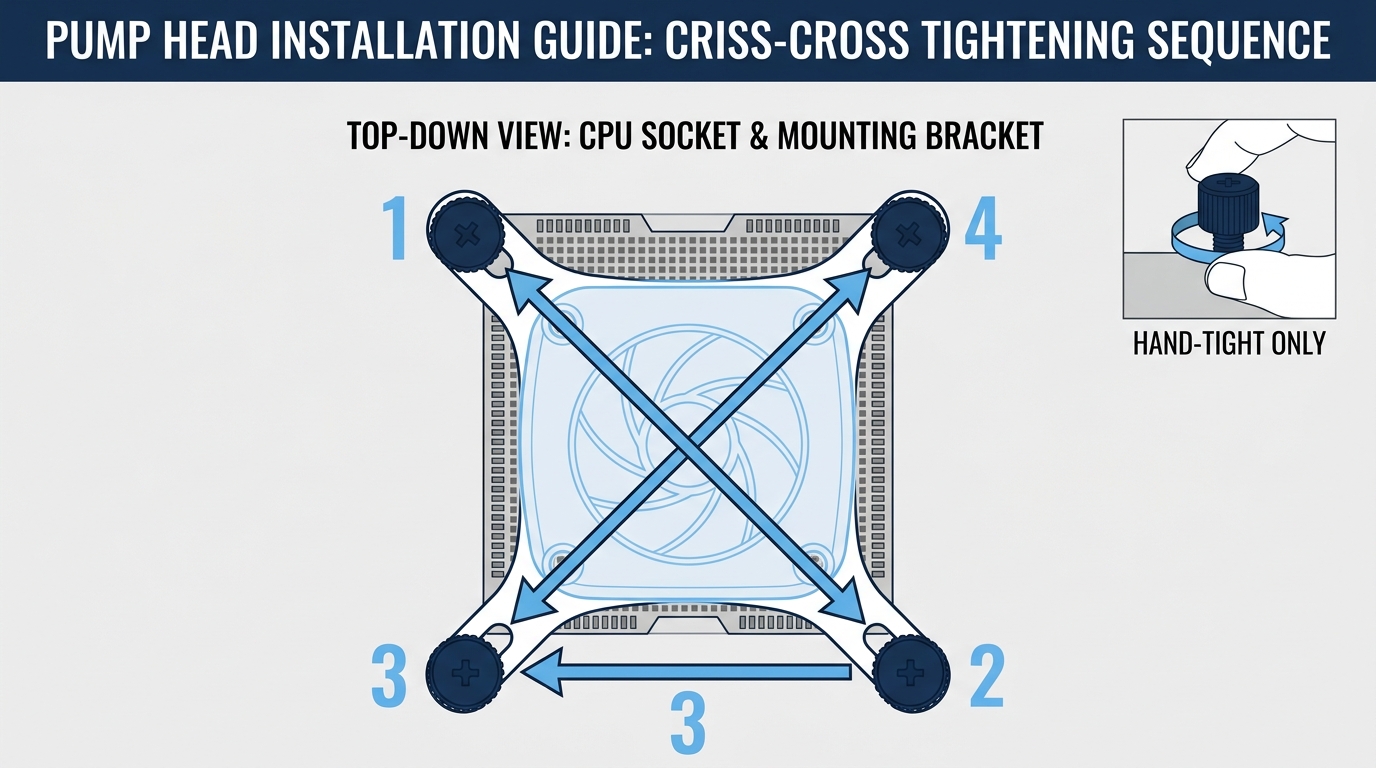 AIO pump head mounting criss-cross tightening pattern CPU socket
