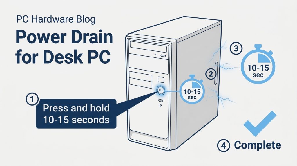 pc power button drain residual voltage 10-15 seconds procedure