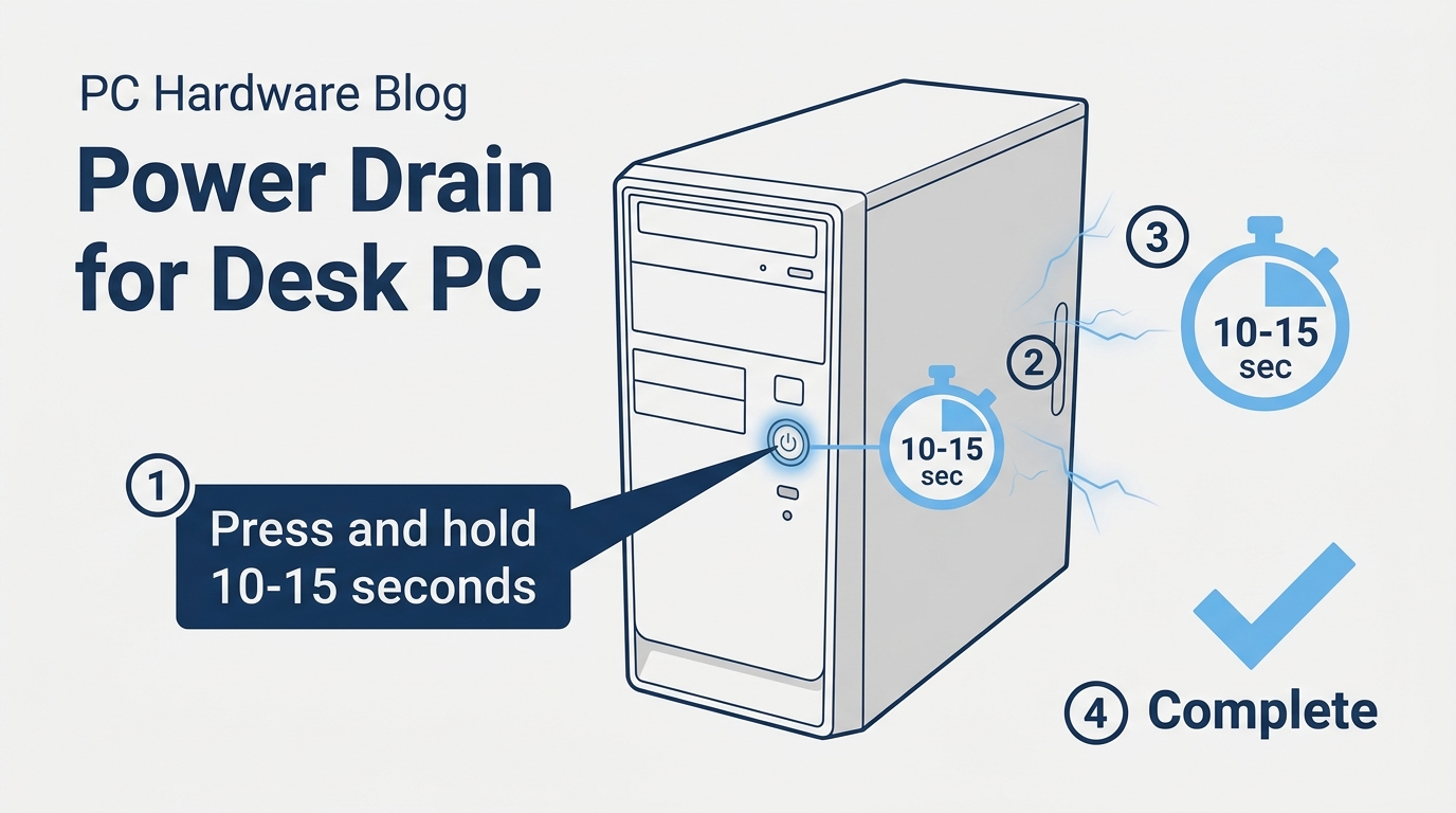 pc power button drain residual voltage 10-15 seconds procedure