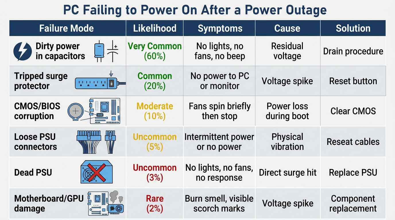 power outage failure modes likelihood symptoms solutions comparison