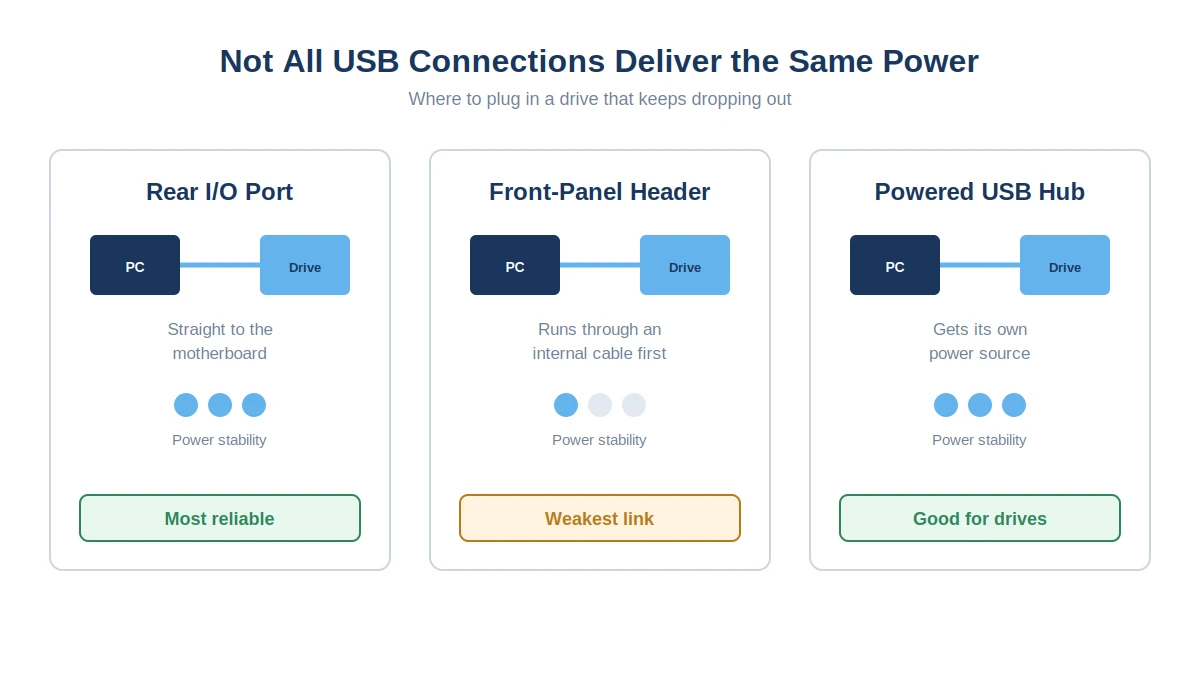usb port power comparison rear io front panel powered hub